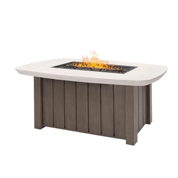 Trevi Bellino 59x32 rectangular fire pit patio table in hickory finish with ivory top