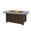 Trevi 59 x 32 inch Bellino rectangular fire pit patio table in chestnut finish with concrete top and flames lit