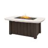 Trevi 59 x 32 inch Bellino rectangular fire pit patio table in chestnut finish with ivory top for luxury outdoor areas