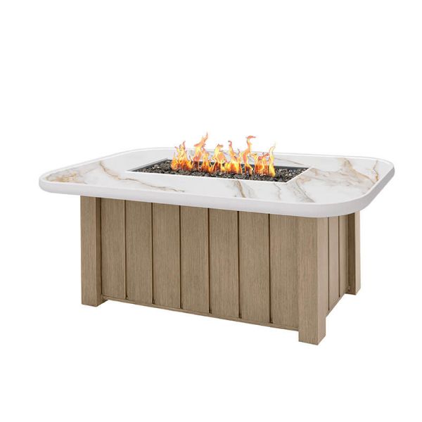 Trevi Aspen 56x30 Rectangular Patio Fire Pit with Flax base and alabaster finish top