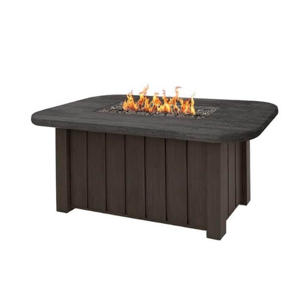 Trevi Pompano 54" x 30" rectangular fire pit patio table in chestnut base with dark slate top