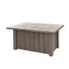Trevi 50 x 32 Fire Pit Patio Table in Hickory finish with lid closed.