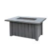 Sleek graphite Trevi rectangular patio fire pit table, 50" x 32" modern outdoor design.