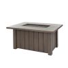 Trevi fire pit patio table in hickory finish, 50" x 32" rectangular style.