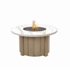Outdoor Trevi round fire pit with flax base and alabaster aspen tabletop