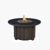 Trevi round fire pit table with chestnut base and black aspen onyx top