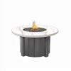 Trevi round fire pit patio table with graphite gray base and alabaster aspen top