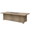 XL Trevi rectangular fire pit patio table in hickory finish with open flame feature.