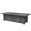 70" × 32" XL Trevi Rectangular Fire Pit Table in Smoke Finish with flames lit for modern patio entertaining