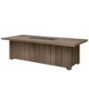 XL Trevi rectangular fire pit patio table in hickory finish with flames burning