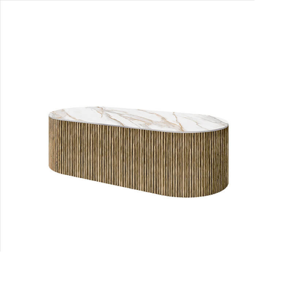 Hampton 56x26 Oval Patio Coffee Table with beech aspen base and alabaster top