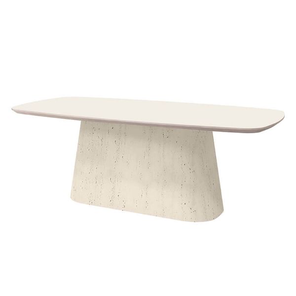 84x40 Rectangular Pompano Patio Dining Table with Bellino Ivory Top and Shell Base
