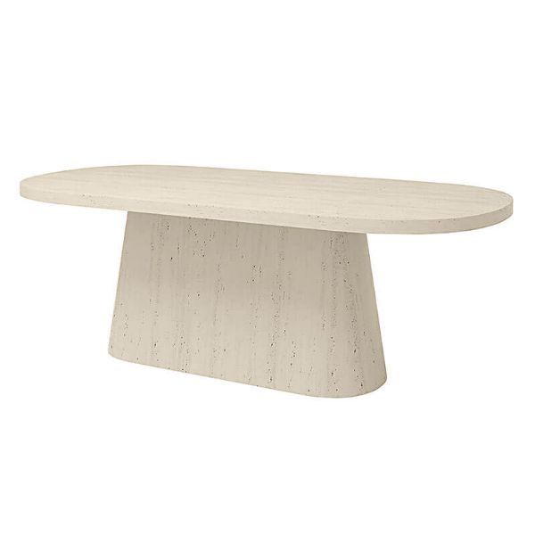 Pompano 84 x 40 Rectangular Patio Dining Table in Bone Finish with Solid Base