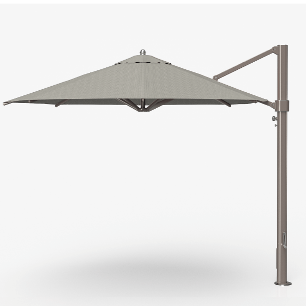 Eclipse 11 foot octagonal cantilever umbrella with bronze aluminum frame and linen canopy providing commercial shade for resort pool decks and hospitality patios