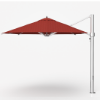 Eclipse 11 foot octagonal cantilever umbrella with brushed silver aluminum frame and vermillion red canopy for commercial outdoor lounge seating