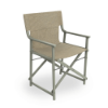 Boss folding sling dining chair with tan sling fabric and green polypropylene frame shown on white background