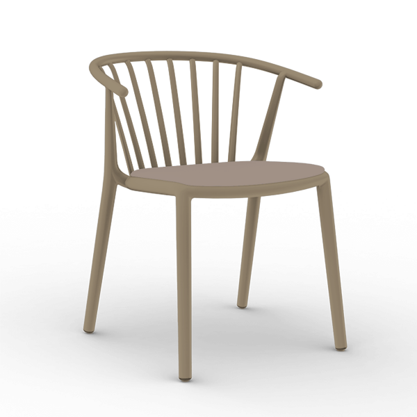 Woody Polypropylene Poolside Dining Armchair with Padded Seat -  Chocolate Base / Mocha Seat