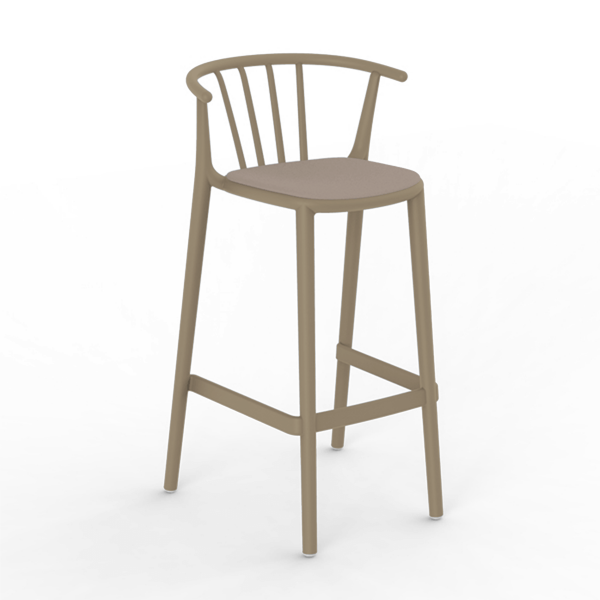 Woody High Polypropylene Barchair with Padded Seat - Chocolate Base / Mocha Seat