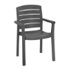 Charcoal Acadia commercial patio armchair constructed from weather-resistant plastic resin with contoured seat and back