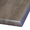 Woodgrain molded melamine tabletop corner detail for commercial outdoor dining table