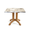 32 Inch Square Patio Table with Marble Style Top and Teakwood Resin Pedestal Base