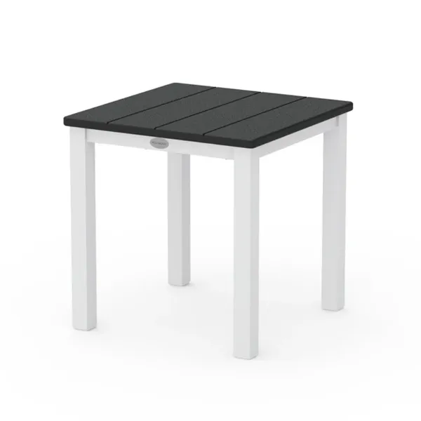 18 inch square Main Street side table with black HDPE tabletop and white aluminum frame