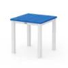 18 inch square Main Street side table with Pacific Blue HDPE tabletop and white aluminum frame