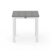 Front view of 18 inch square Main Street side table with gray HDPE tabletop and white aluminum frame