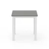 Rear view of 18 inch square Main Street side table with gray HDPE tabletop and white aluminum frame