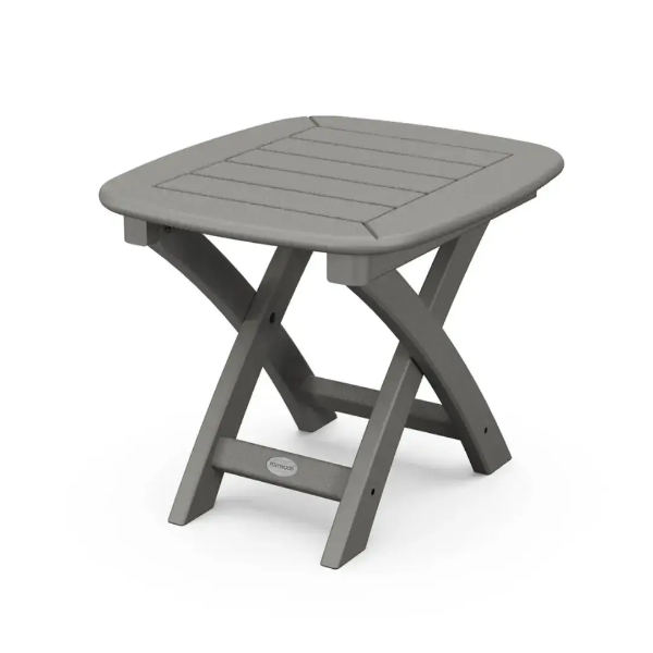 POLYWOOD Nautical 21 x 18 recycled plastic outdoor side table in Slate Grey for commercial patios and pool decks