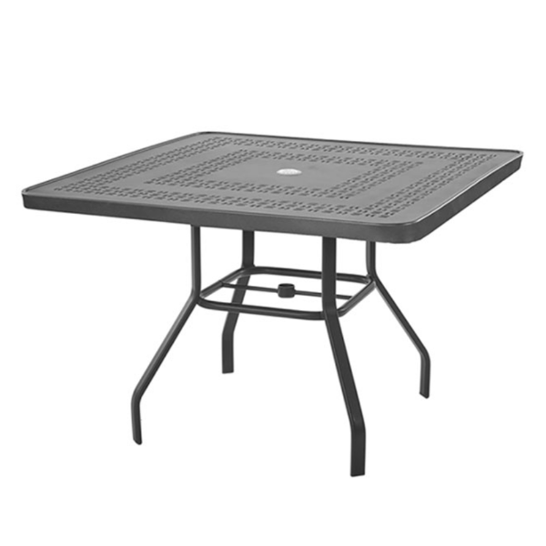 Square Punched Aluminum Patio Dining Table In Mayan, Sunburst, And Napa Styles - 36” Or 42”