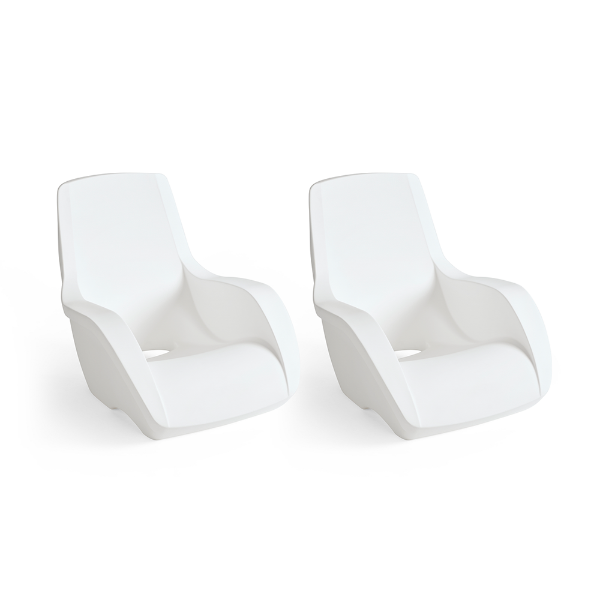 Two white Forma commercial in-pool chairs with sculpted seats and integrated armrests