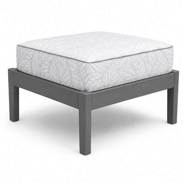Blue Ridge deep seating patio ottoman with HDPE recycled plastic frame and all-weather cushion for commercial pool decks, hotels, resorts, and outdoor lounge areas