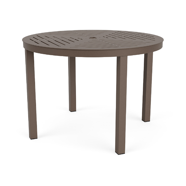 42-inch Coastal round aluminum patio dining table with slatted top and Espresso finish