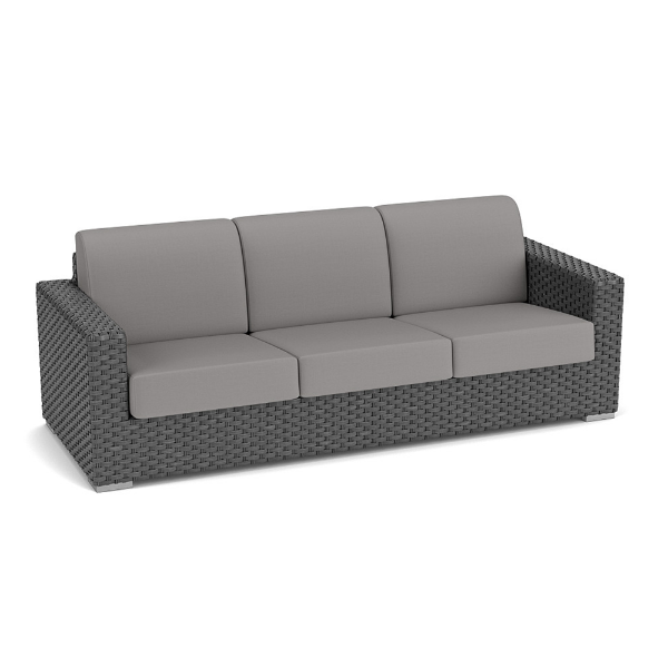 Highland Gray wicker outdoor patio sofa with three Dura-Flex Granite seat and back cushions