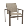 Urban stackable aluminum sling club patio dining chair with neutral sling fabric and brown aluminum frame