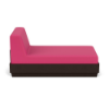 Side view of Elevate MGP cushion commercial pool chaise lounge with walnut-finish frame and pink outdoor cushion