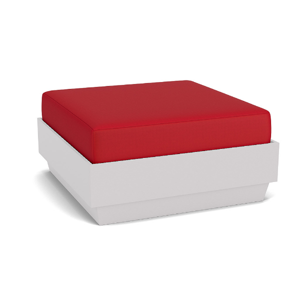 Elevate MGP cushioned commercial patio ottoman with white marine-grade polymer base and red outdoor cushion