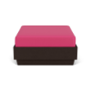 Front view of Elevate MGP cushioned commercial patio ottoman with walnut-finish base and pink outdoor cushion