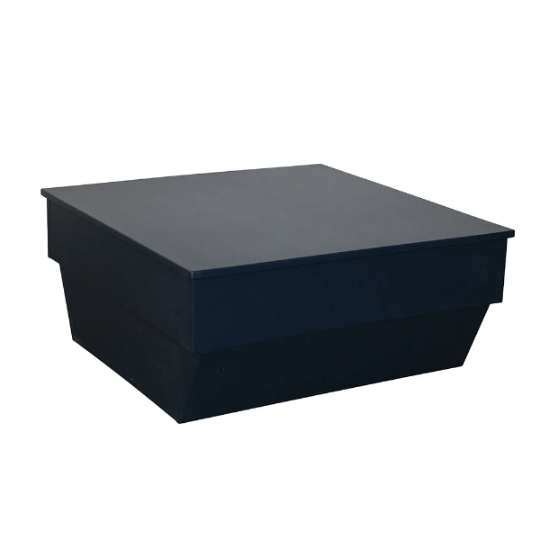 Elevate MGP commercial patio coffee table with square low-profile design and black marine-grade polymer construction