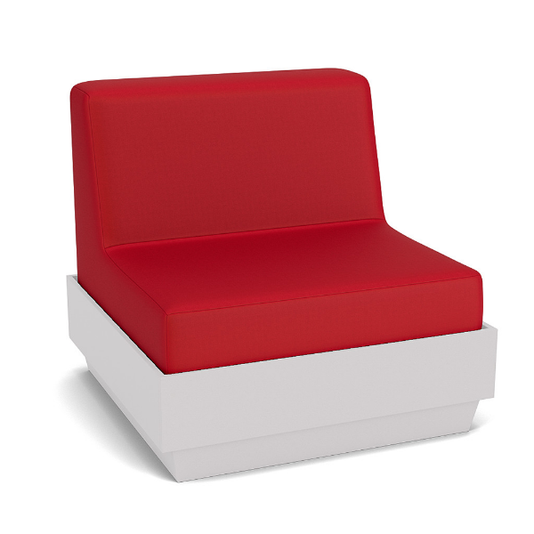 Elevate MGP cushioned commercial patio lounge chair with white frame and red cushion