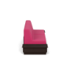 Side view of Elevate MGP cushioned commercial patio sofa with walnut frame, pink cushions and integrated side tables