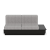 Front view of Elevate MGP commercial patio sofa with black frame, gray cushions and built-in left-side table