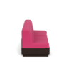 Side view of Elevate MGP cushioned commercial patio sofa with walnut frame, pink cushions and left-side table