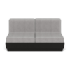 Front view of Elevate MGP commercial patio sofa with black polymer frame and gray outdoor cushions