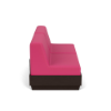 Side view of Elevate MGP cushioned commercial patio sofa with walnut-finish frame and pink cushions