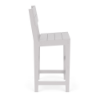 Side view of white Leisure MGP Slat Style patio bar chair showing slatted seat and bar-height profile