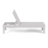 Side view of white Leisure MGP Flat Slat Style chaise showing adjustable back and elevated frame