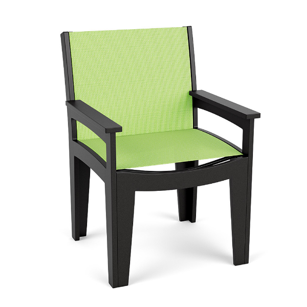 Leisure MGP Sling Patio Dining Chair with black frame and Citron green sling seat and back