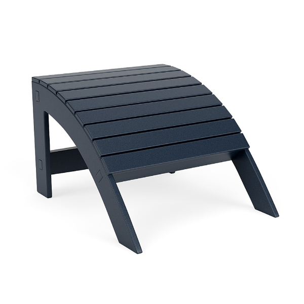 Navy Leisure MGP patio footrest ottoman featuring a compact curved design and slatted MGP construction